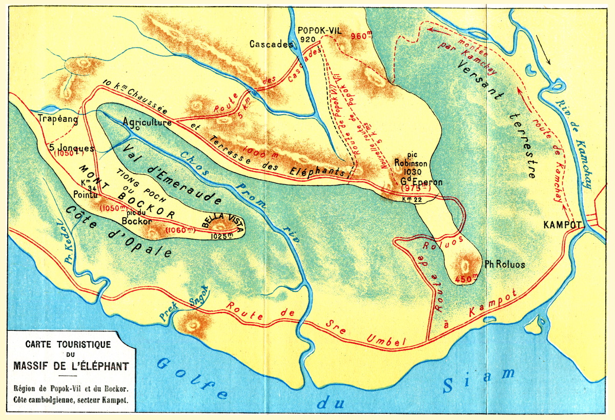 Popok-VIl et le Mont Bockor, Revue Indochinoise, 1919. Carte touristique, Coll. Kamboo